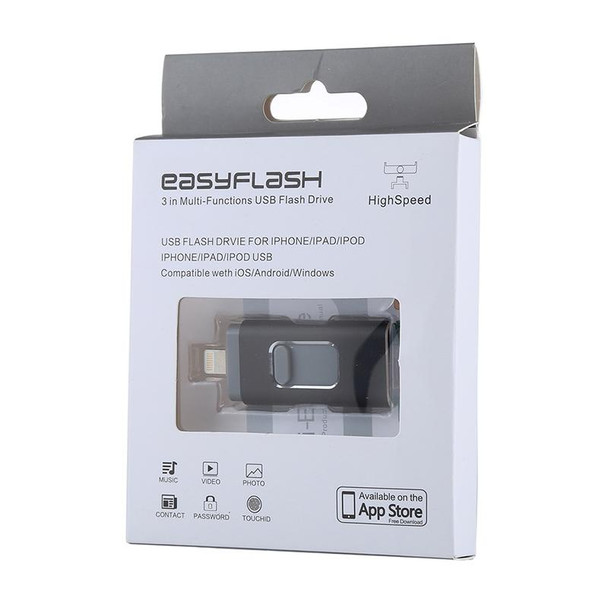 easyflash RQW-01B 3 in 1 USB 2.0 & 8 Pin & Micro USB 32GB Flash Drive(Black)