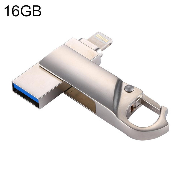 RQW-10F 2 in 1 USB 2.0 & 8 Pin 16GB Keychain Flash Drive, for iPhone & iPad & iPod & Most Android Smartphones & PC Computer