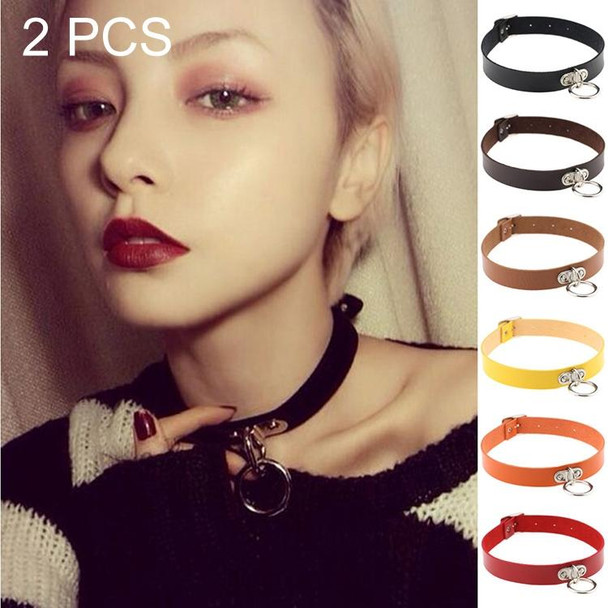 2 PCS Harajuku Punk Style Rivets Heart Lock Collar Fashion Trendy Leatherette Necklace, Random Color Delivery