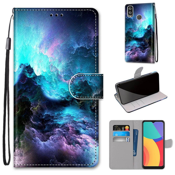 Alcatel 1L (2021) Coloured Drawing Cross Texture Horizontal Flip PU Leatherette Case with Holder & Card Slots & Wallet & Lanyard(Colorful Clouds)