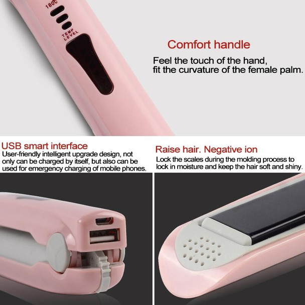 Wireless Mini USB Rechargeable Hair Straightener Hair Curler Double Purpose Hair Splint(Pink)