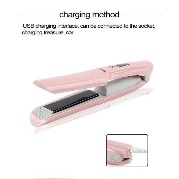 Wireless Mini USB Rechargeable Hair Straightener Hair Curler Double Purpose Hair Splint(Pink)