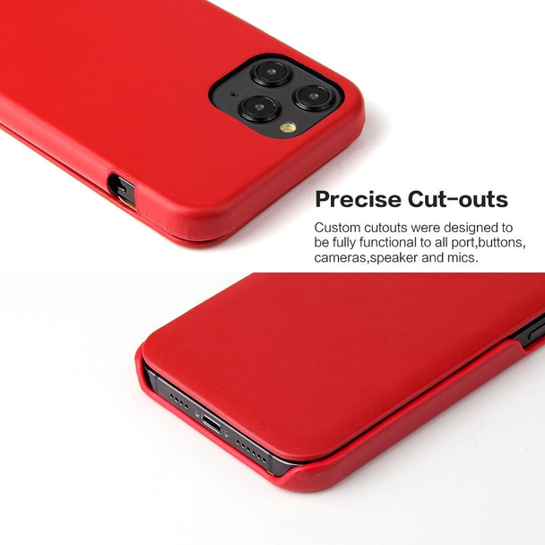 Fierre Shann Business Magnetic Horizontal Flip Genuine Leatherette Case - iPhone 12 / 12 Pro(Red)
