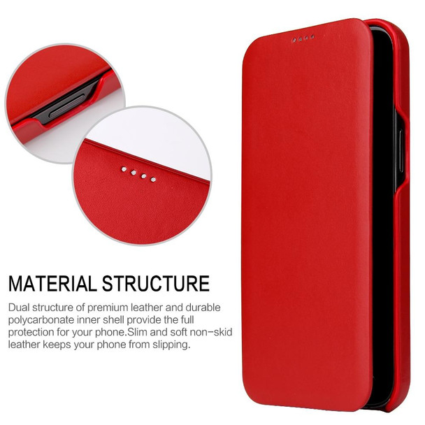 Fierre Shann Business Magnetic Horizontal Flip Genuine Leatherette Case - iPhone 12 / 12 Pro(Red)