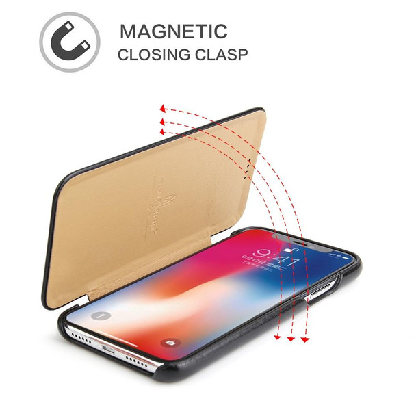 Fierre Shann Business Magnetic Horizontal Flip Genuine Leatherette Case - iPhone XS Max(Black)