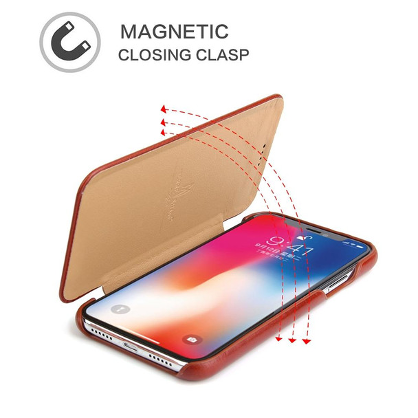 Fierre Shann Business Magnetic Horizontal Flip Genuine Leatherette Case - iPhone XR(Brown)