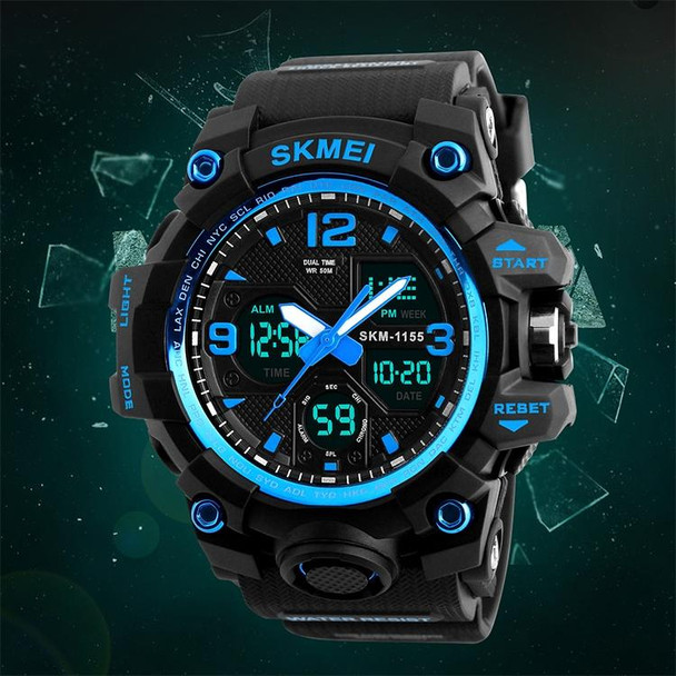 SKMEI 1155B Multifunctional Men Outdoor Sports Noctilucent Waterproof Large Dial Wrist Watch(Denim Black)