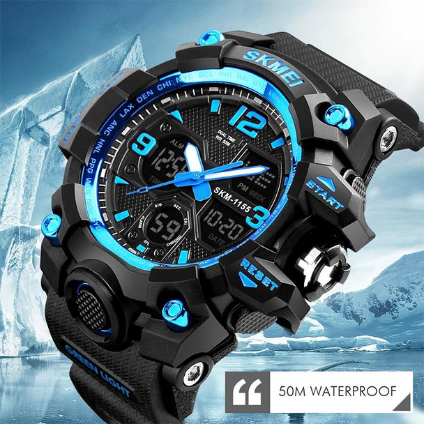 SKMEI 1155B Multifunctional Men Outdoor Sports Noctilucent Waterproof Large Dial Wrist Watch(Denim Black)