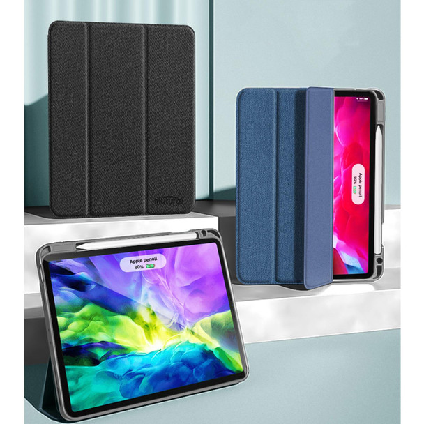 Mutural YASHI Series TPU + PU Cloth Pattern Texture Horizontal Flip Leather Tablet Case with Three-folding Holder & Pen Slot & Wake-up / Sleep Function - iPad Pro 12.9 (2021) / (2020)(Black)