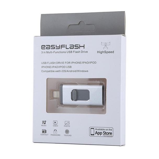 easyflash RQW-01B 3 in 1 USB 2.0 & 8 Pin & Micro USB 16GB Flash Drive(Silver)