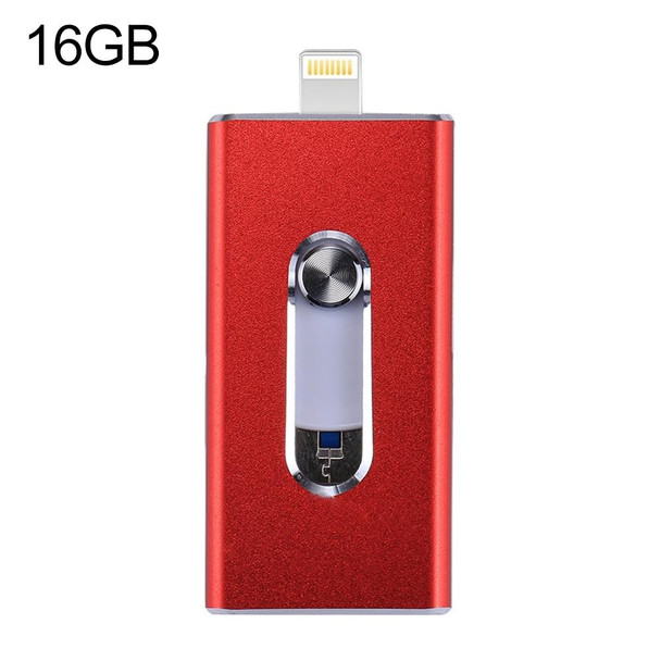 RQW-02 3 in 1 USB 2.0 & 8 Pin & Micro USB 16GB Flash Drive, for iPhone & iPad & iPod & Most Android Smartphones & PC Computer(Red)