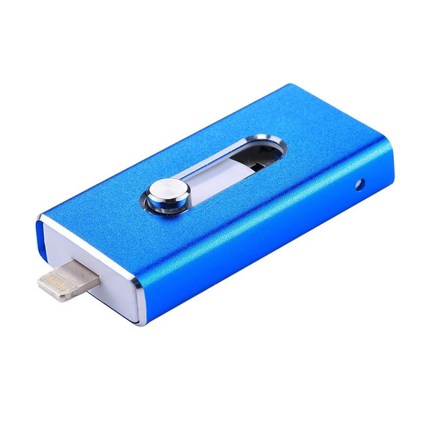 RQW-02 3 in 1 USB 2.0 & 8 Pin & Micro USB 16GB Flash Drive, for iPhone & iPad & iPod & Most Android Smartphones & PC Computer(Blue)