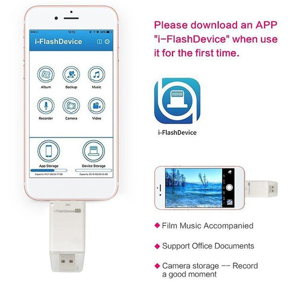 i-Flash Driver HD U Disk USB Drive Memory Stick for iPhone / iPad / iPod touch(White)