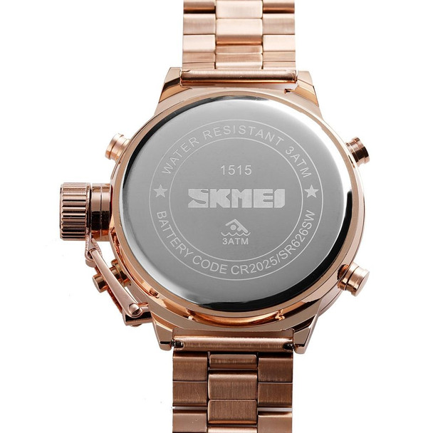 SKMEI 1515 Men Fashion Hip Hop Style Dual Display Electronic Watch Stainless Steel Watch(Rose Gold)