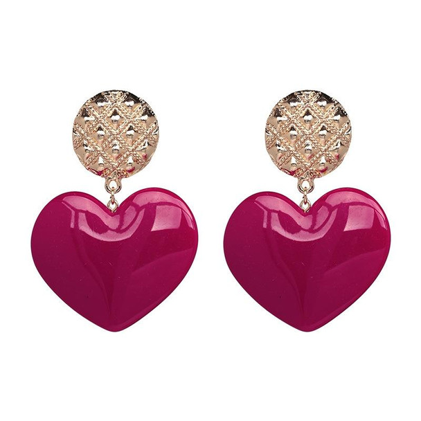 Peach Heart Earrings Retro Series Acrylic Stud Earrings for Women(Rose red)