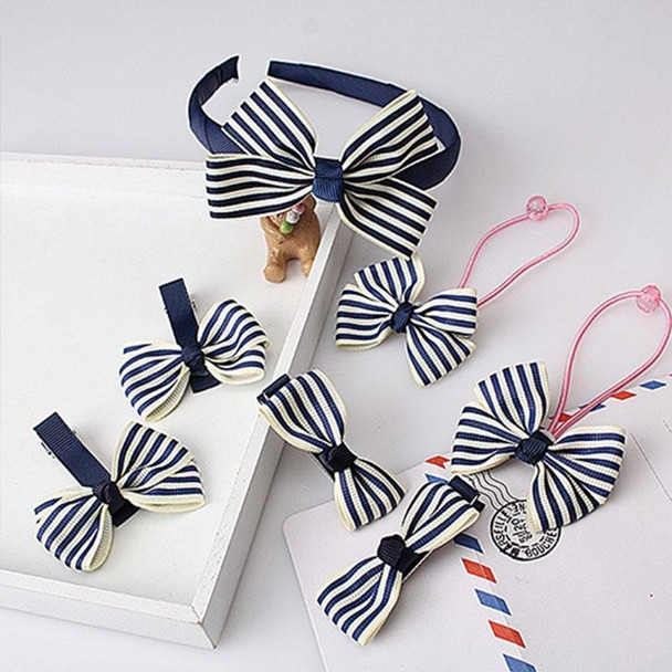 7 PCS/Set Children Accessories Hairband Baby Girls Lovely Bow Headwear Hair Clip(Navy striped)