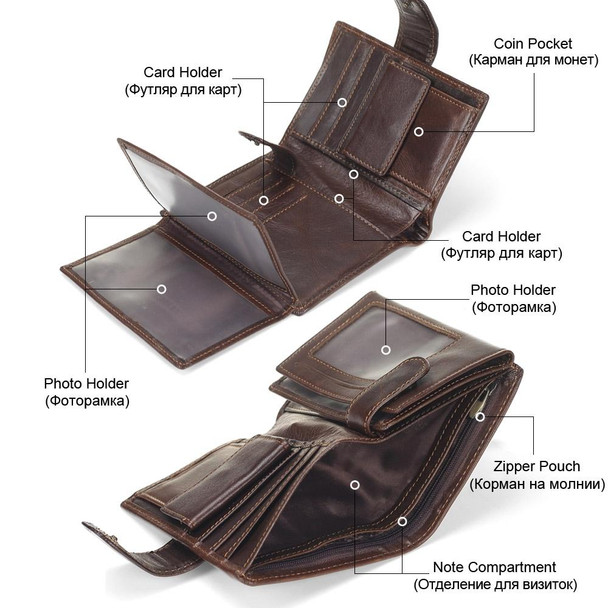 Vintage Men Wallet Genuine Leather Short Wallets Male Multifunctional Cowhide Male Purse Coin Pocket Photo Card Holder(Brown)