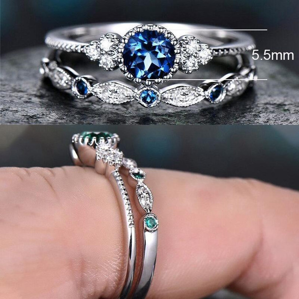 2 PCS/Set Women Fashion Zircon Gemstone Ring 6(Lake Blue)