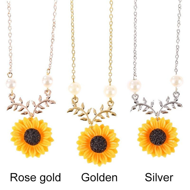 Delicate Sunflower Pendant Necklace Women Creative Imitation Pearls Jewelry Necklace(Rose gold)