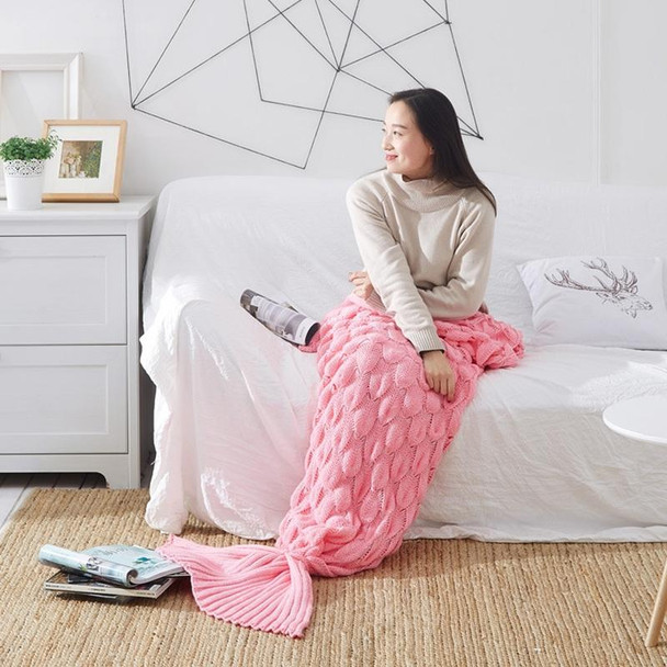 Mermaid Tail Knitted Blanket Fish Tail Blanket, Size:60x140cm(Pink)