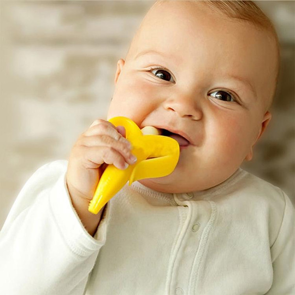 3 PCS Baby Silicone Training Toothbrush Banana Shape Safe Toddle Teether Chew Toys Teething Ring Gift for Infant Baby Chewing(Yellow-B)