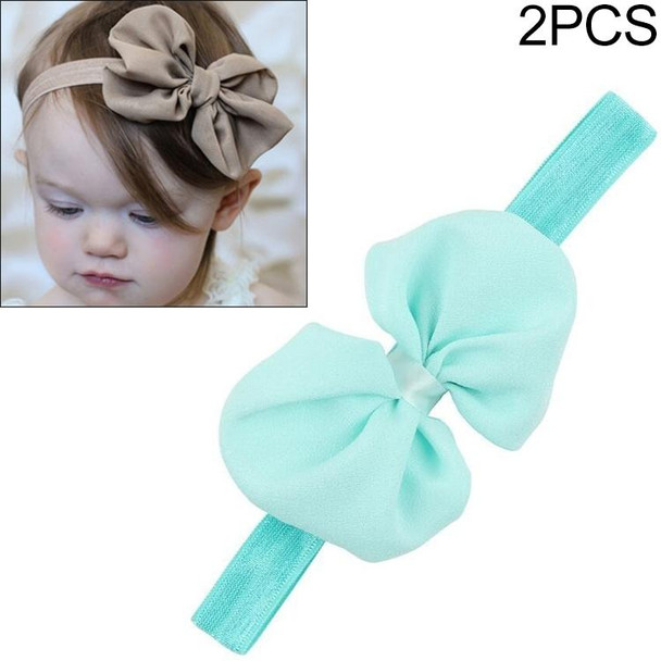 2 PCS Baby Headband Ribbon Chiffon Bow Children Hair Band Headwear(Turquoise blue)