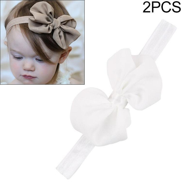 2 PCS Baby Headband Ribbon Chiffon Bow Children Hair Band Headwear(White)