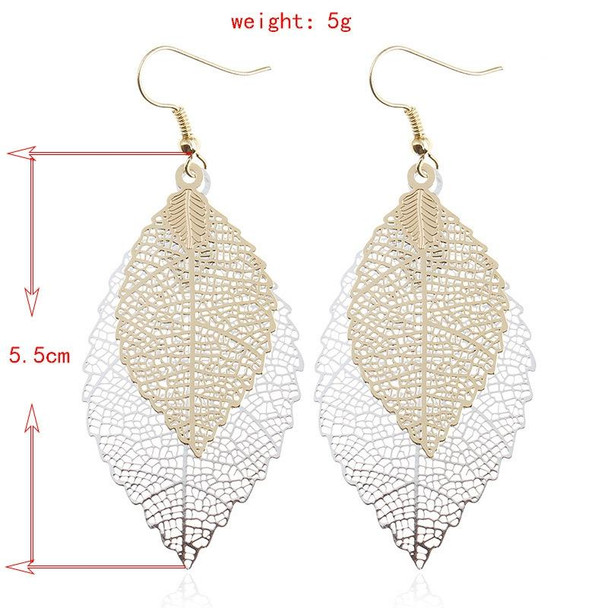 Double-layered Leaves Tassel Earrings Simple Retro Metal Leaf-ears Ornaments(Pink)