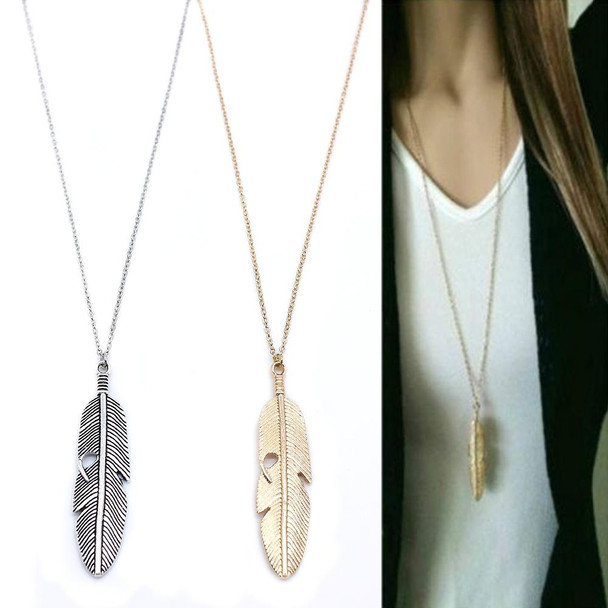 Simple Classic pendant Necklace Feather Necklace Long Sweater Chain Jewelry choker Necklace for Women(Gold)