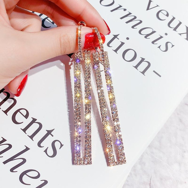 Fashion Long Geometric Drop Earrings Luxury Gold Silver Color Rectangle Rhinestone Earring(Blue)