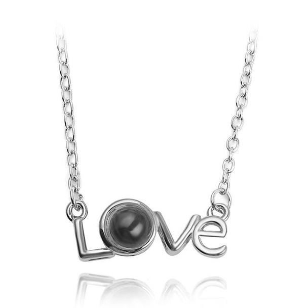 Love Memory 100 Languages I Love You Projection Love Letter Pendant Necklace(love letter silver)