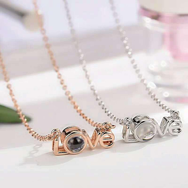 Love Memory 100 Languages I Love You Projection Love Letter Pendant Necklace(love letter silver)