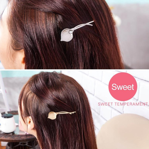 2 PCS Fashion Wedding Hair Jewelry Flower Barrettes Solid Metal Leaf Pearl Hairpins(02 Silver)