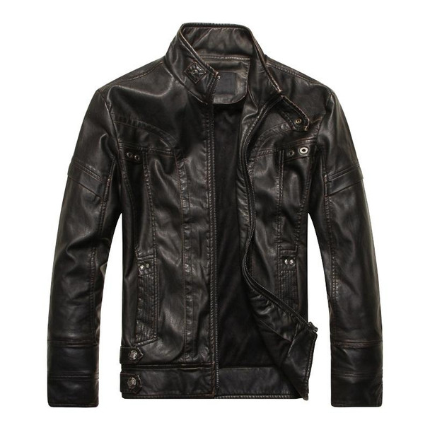 Men Plus Velvet Fashion Leather Jacket Motorcycle Coat (Color:Black Size:XL)