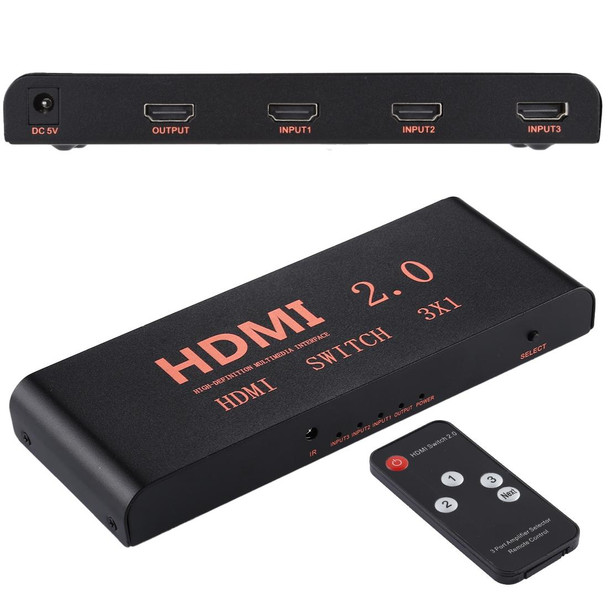 3X1 4K/60Hz HDMI 2.0 Switch with Remote Control, EU Plug