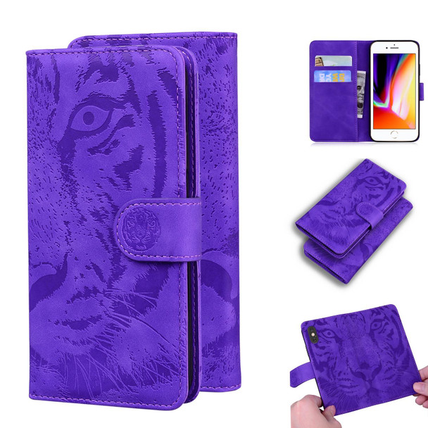 iPhone SE 2022 / SE 2020 / 8 / 7 Tiger Embossing Pattern Horizontal Flip Leather Case with Holder & Card Slots & Wallet(Purple)