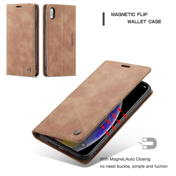 CaseMe-013 Multifunctional Retro Frosted Horizontal Flip Leatherette Case for iPhone X / XS, with Card Slot & Holder & Wallet(Brown)