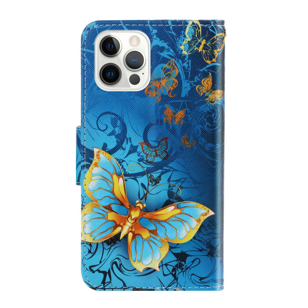 3D Colored Drawing Horizontal Flip PU Leatherette Case with Holder & Card Slots & Wallet - iPhone 12 Pro Max(Jade Butterfly)