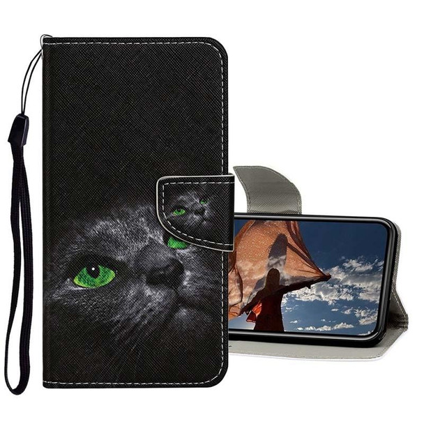 Colored Drawing Pattern Horizontal Flip Leatherette Case with Holder & Card Slots & Wallet - iPhone 12 Pro Max(Black Cat)