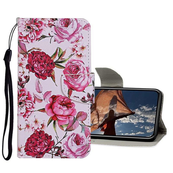 Colored Drawing Pattern Horizontal Flip Leatherette Case with Holder & Card Slots & Wallet - iPhone 12 Pro Max(Peony)