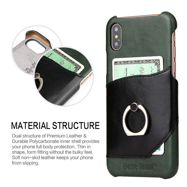 Fierre Shann -   iPhone X / XS   Color Matching Genuine Leatherette Back Cover Case With 360 Degree Rotation Holder & Card Slot(Green)