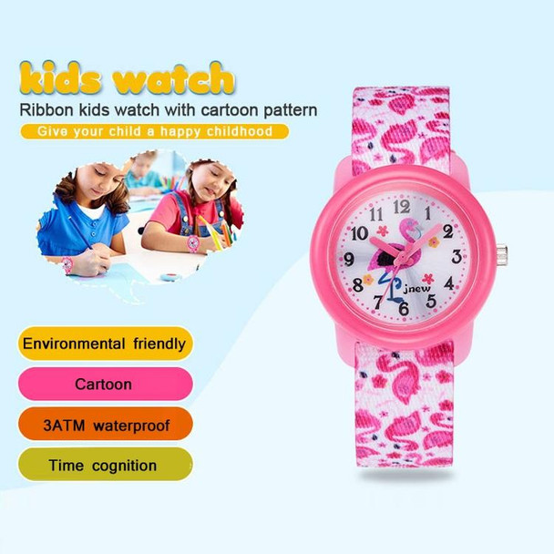 JNEW A369-86321 Children Waterproof Time Cognitive Cartoon Ribbon Quartz Watch(Flamingo)