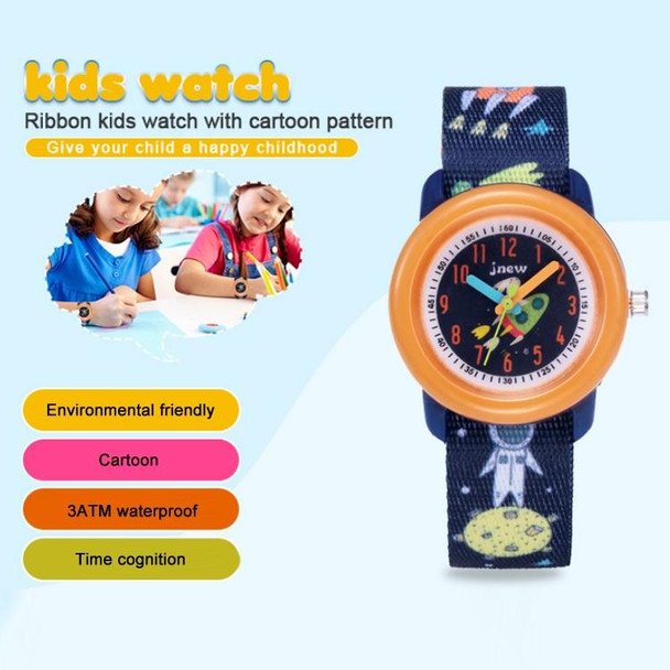 JNEW A369-86408 Children Cartoon Cosmic Starry Sky Waterproof Time Cognitive Ribbon Quartz Watch(Orange)