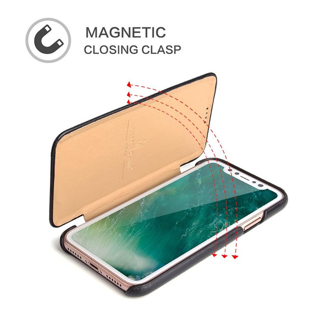 Fierre Shann Business Magnetic Horizontal Flip Genuine Leatherette Case - iPhone X / XS(Black)