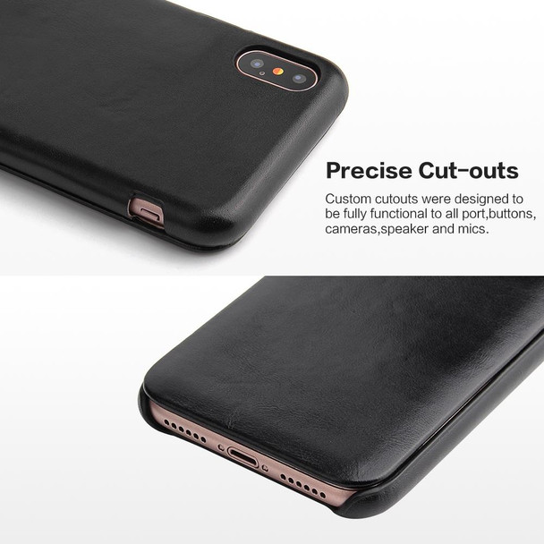 Fierre Shann Business Magnetic Horizontal Flip Genuine Leatherette Case - iPhone X / XS(Black)