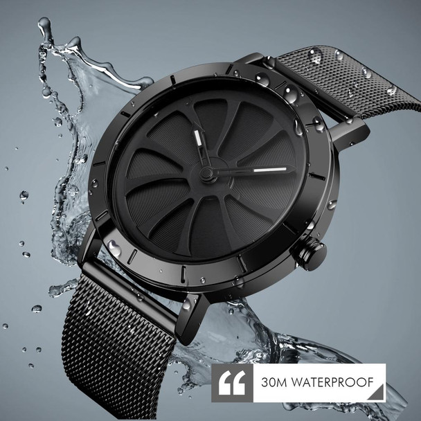 SKMEI 9204 Fashion Skeleton Rotating Dial Waterproof Business Mesh Belt Quartz Watch Men Watch(Rose Gold)