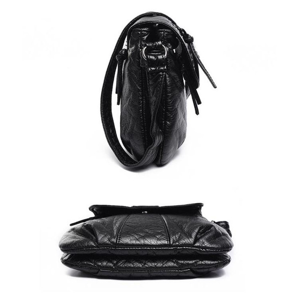 Women Messenger Bags Soft Washed PU Leather Bag Fashion Female Purses and Handbag 25cmX3cmX22cm(Black)