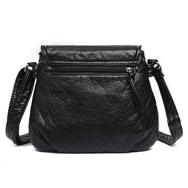 Women Messenger Bags Soft Washed PU Leather Bag Fashion Female Purses and Handbag 25cmX3cmX22cm(Black)