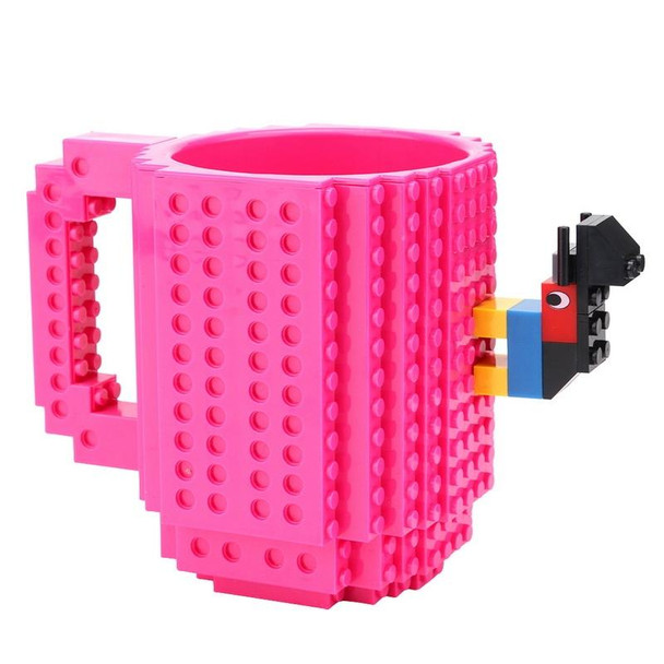 Building Blocks Design Creative Milk Mug Coffee Cup Build-on Brick Drinking Water Holder, Value:301-400ml(Rose red)