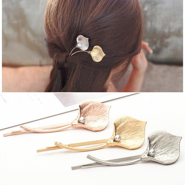 2 PCS Fashion Wedding Hair Jewelry Flower Barrettes Solid Metal Leaf Pearl Hairpins(01 gold)